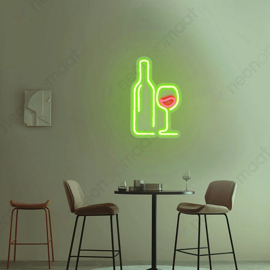 Wijnfles met glas Neon Licht